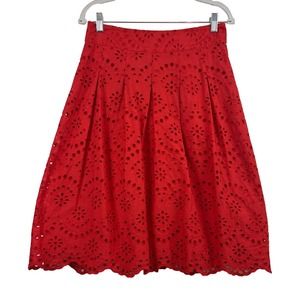 BODEN Isadora Broderie Burnt Red Pleated Eyelet Scalloped Hem A- Line Skirt